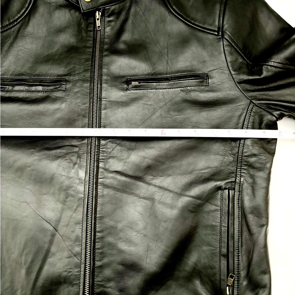 NWOT WOMENS BlACK BIKER LEATHER SHEEPSKIN ZIPPERED RIDING JACKET SZ L - Picture 13 of 16